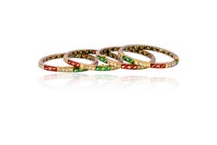 22 Karat Gold Diamond Three Tennis Bangle Bracelets with Colorful Enamel Work