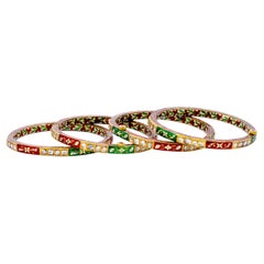 22 Karat Gold Diamond Three Tennis Bangle Bracelets with Colorful Enamel Work
