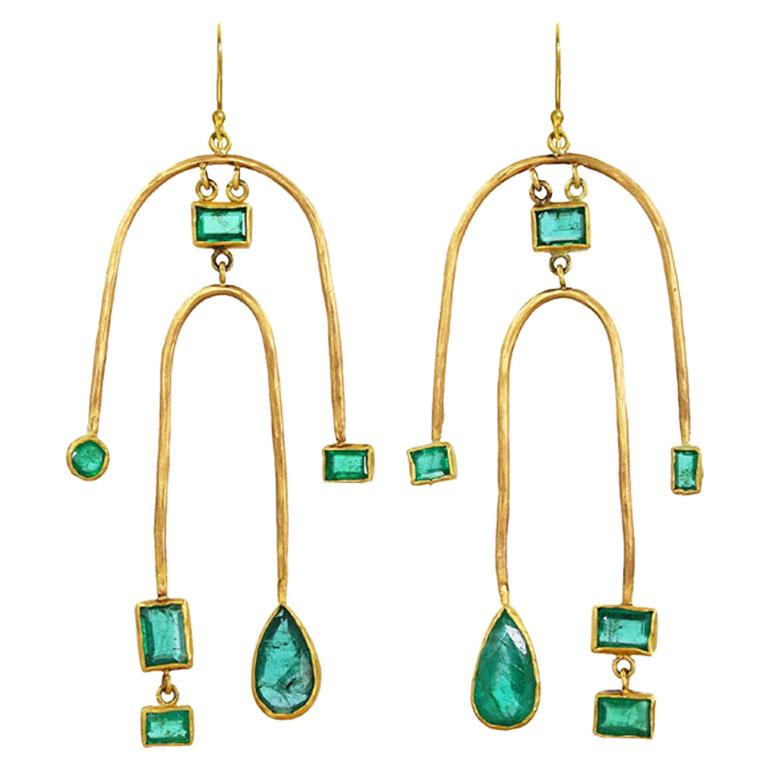 Margery Hirschey 22k Gold Double Arch Ethically Sourced Zambian Emerald Earrings For Sale