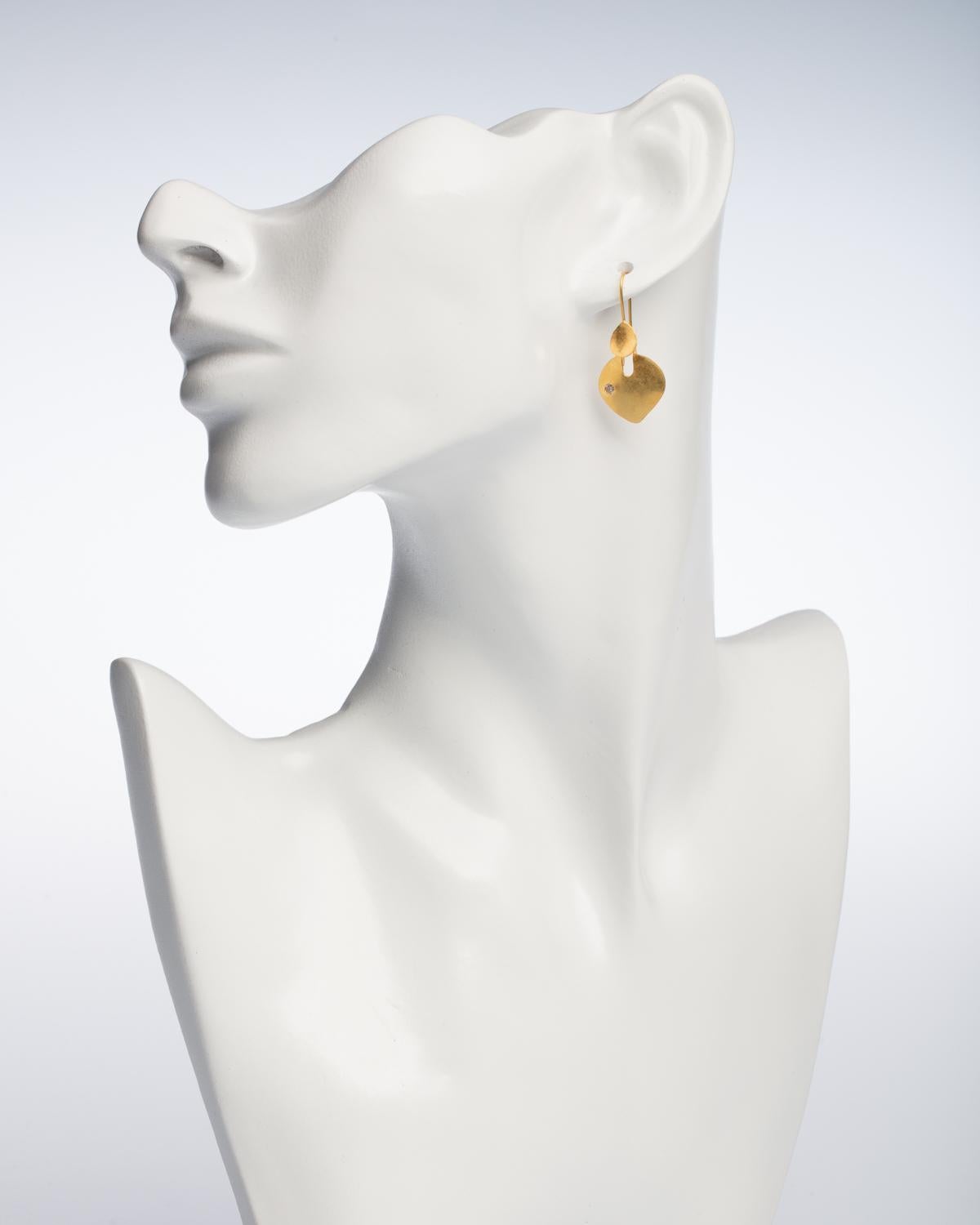 Women's or Men's 22 Karat Gold Drop Earrings with Diamond