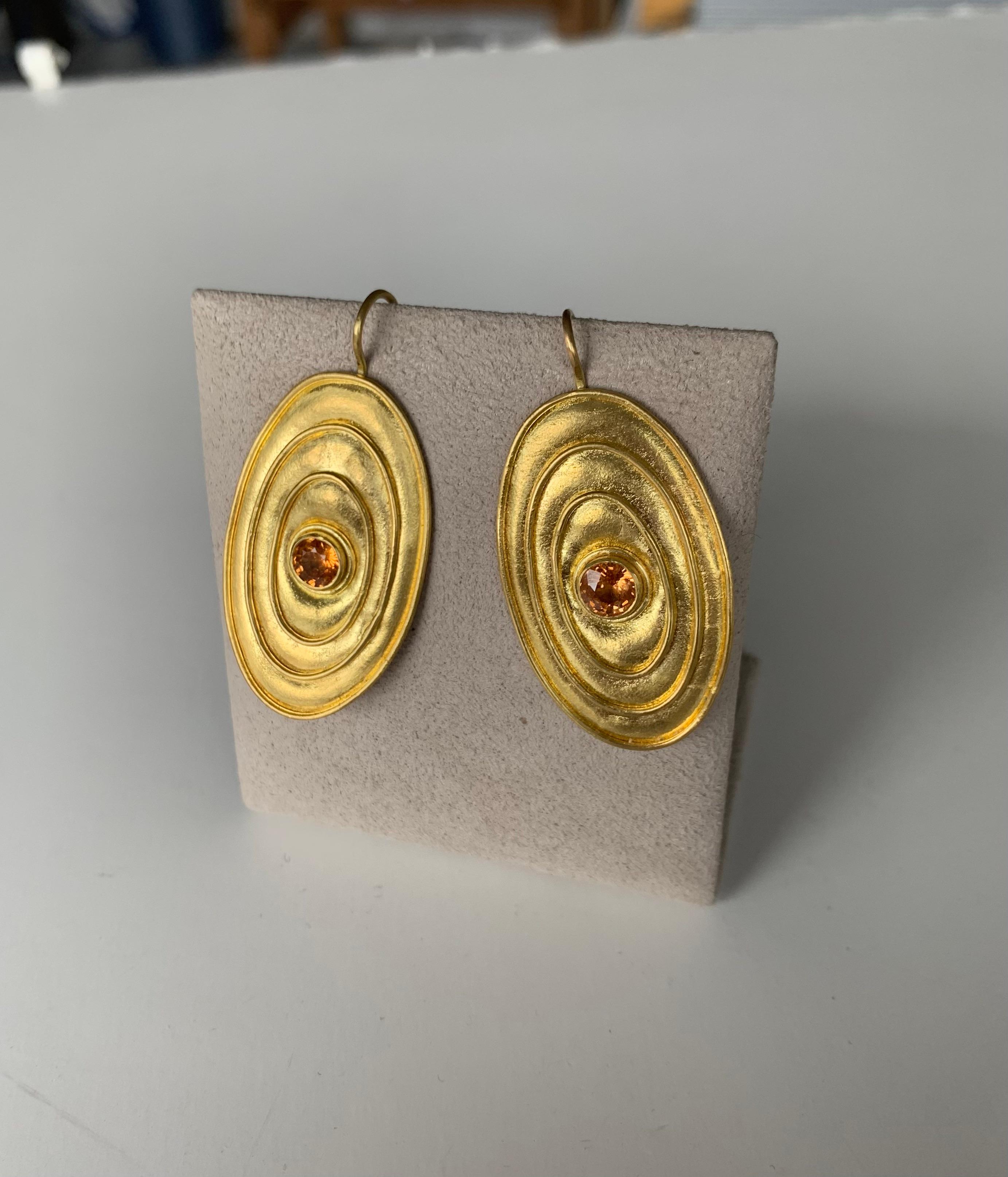 Artist 22 Karat Gold Earrings with Mandarin Garnets