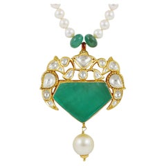 Colgante de oro de 22 quilates, esmeralda y diamantes, joyería Maharajá de la India