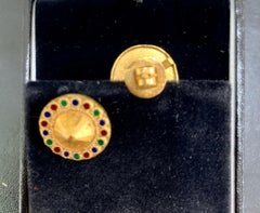 22 Karat Gold Enamel Yellow Gold Circle Stud Earring, Thick Post Screw Back