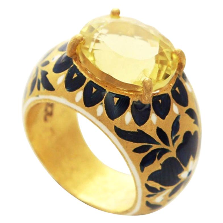 For Sale:  22 Karat Gold, Enamel, Yellow Topaz Heirloom Ring