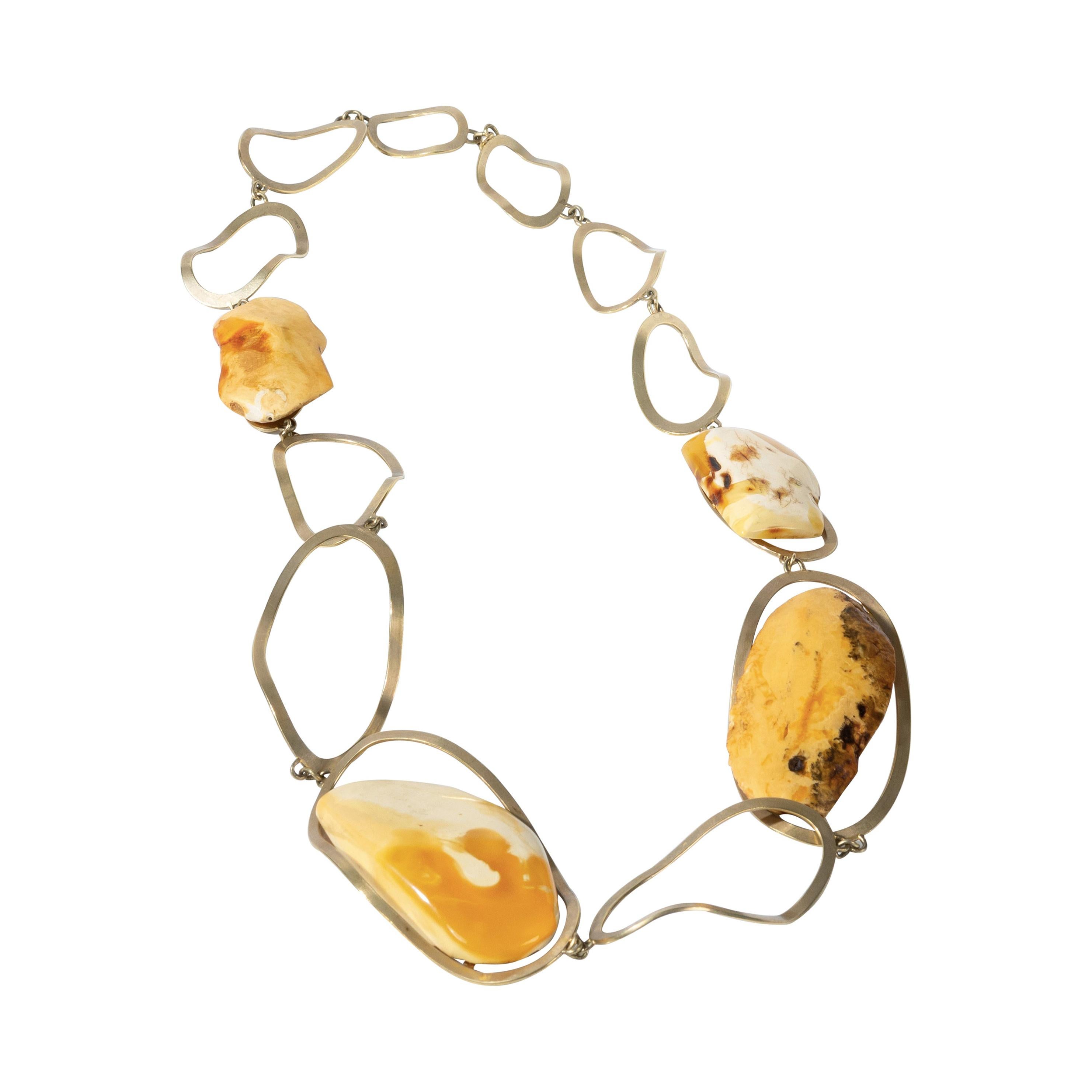 22 Karat Gold, Estonian White Amber Necklace For Sale