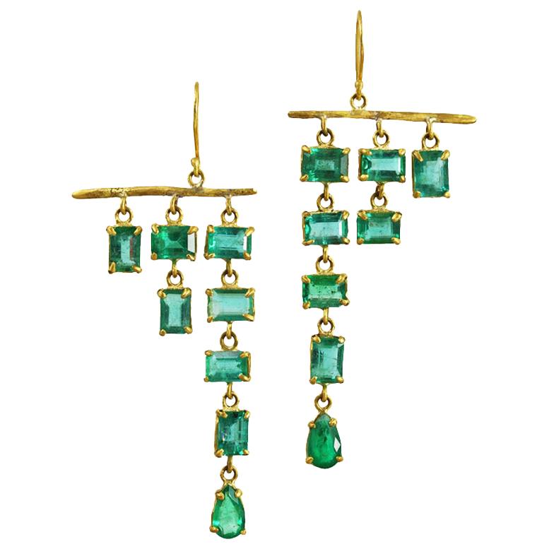 Margery Hirschey 22k Gold Ethically Sourced Gemfields Emerald Cascade Earrings For Sale