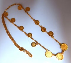 22 Karat Gold Flower Motif Dangling Disc Necklace*