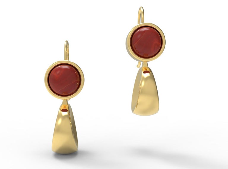 22 Karat Yellow Gold Garnet Drop Circle Earrings by Romae Jewelry Inspired by Ancient Roman Designs. Our 