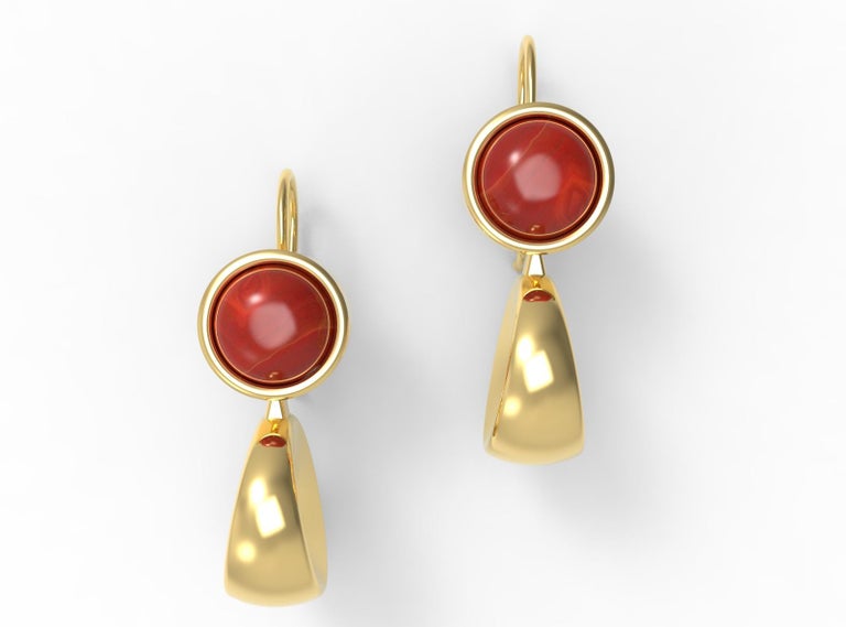 22 Karat Gold Garnet Drop Circle Earring by Romae Jewelry Inspired by Antiquity In New Condition For Sale In Brooklyn, NY