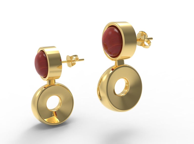 Women's 22 Karat Gold Garnet Drop Circle Earring by Romae Jewelry Inspired by Antiquity For Sale