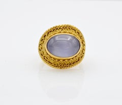 22 Karat Gold Granular Design Blue Chalcedony Ring