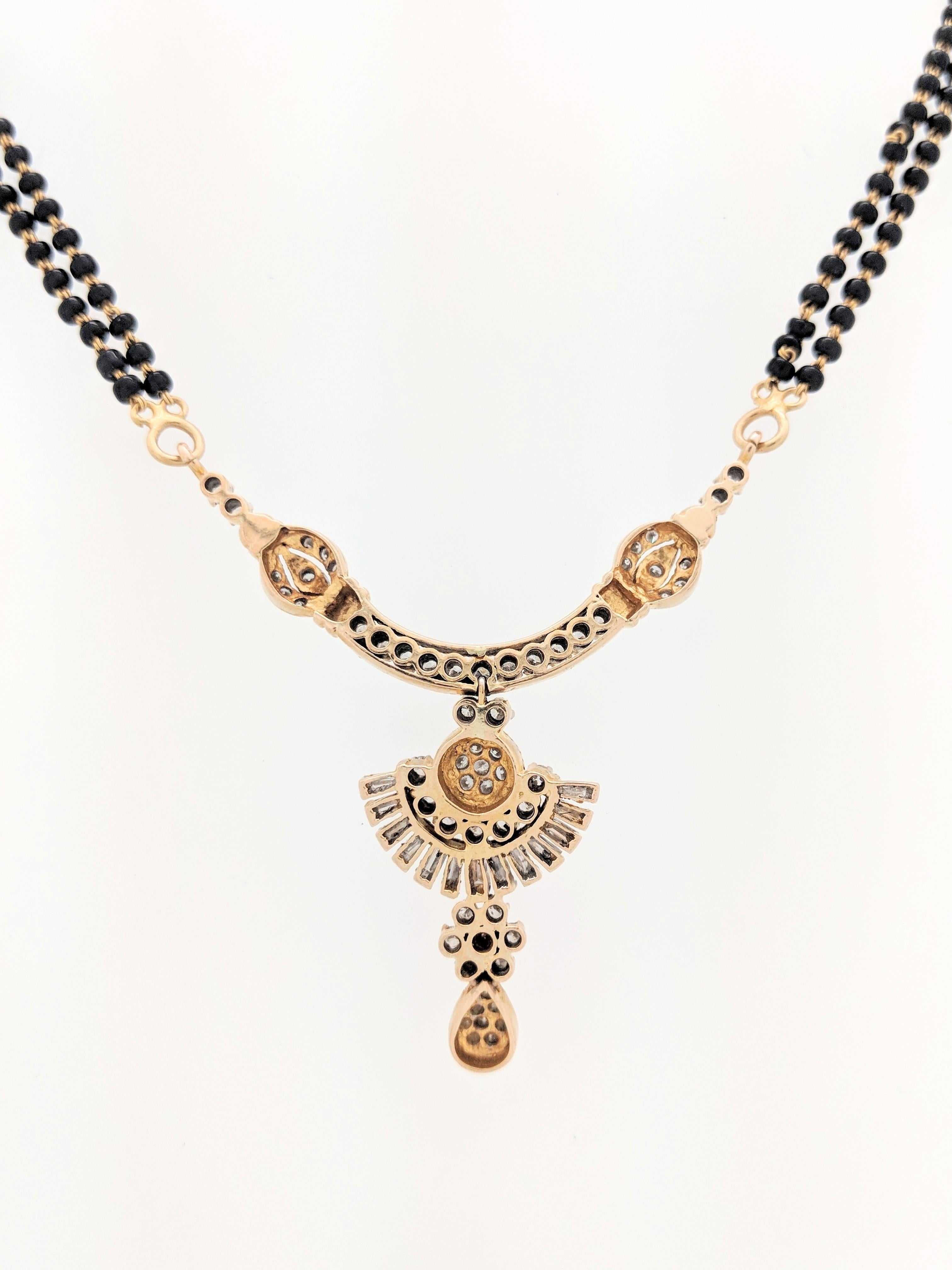 Women's 22 Karat Gold Handmade Mangalsutra Necklace Indian Bridal Jewelry with Diamonds