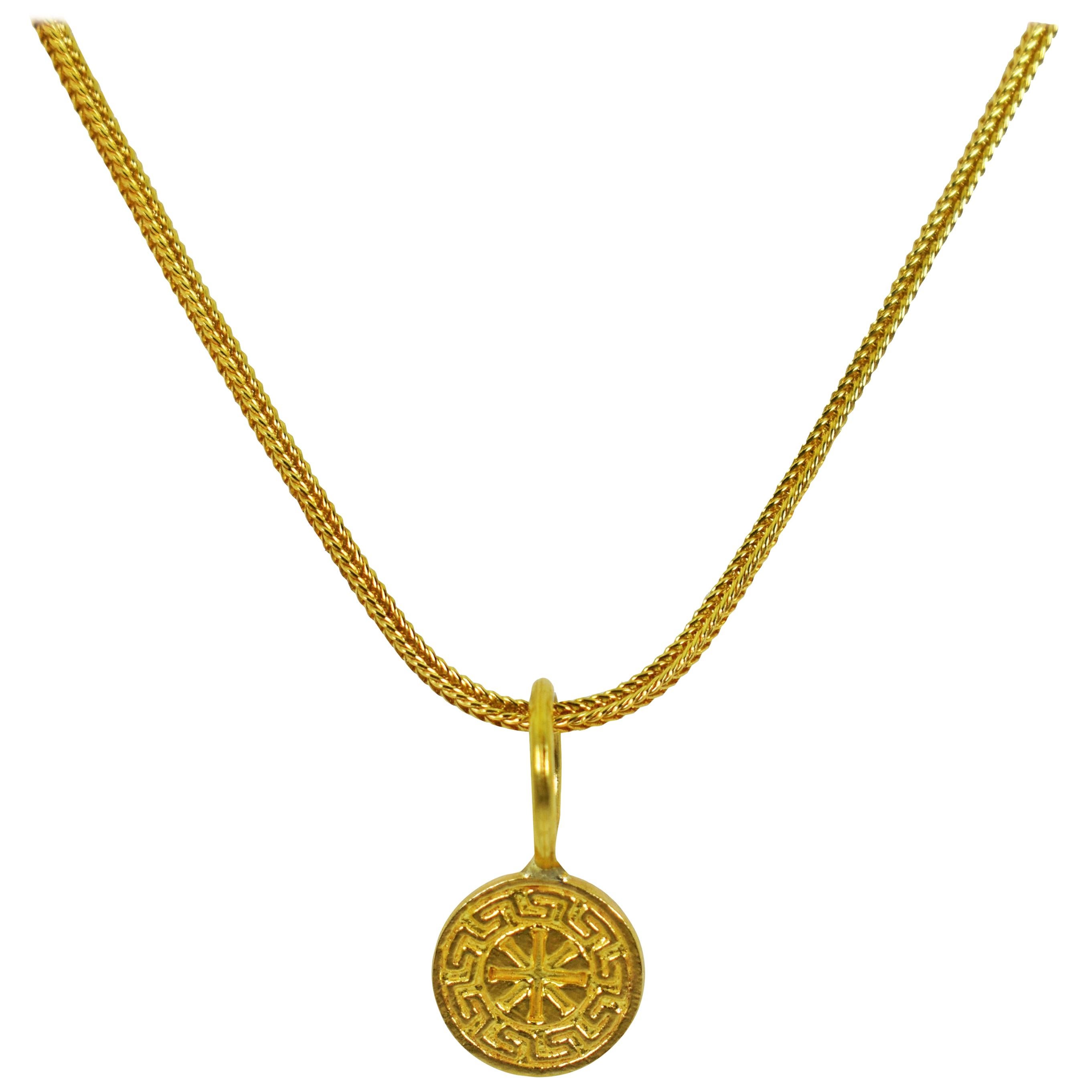 22 Karat Gold Ixthus Charm on 18 Karat Chain Necklace