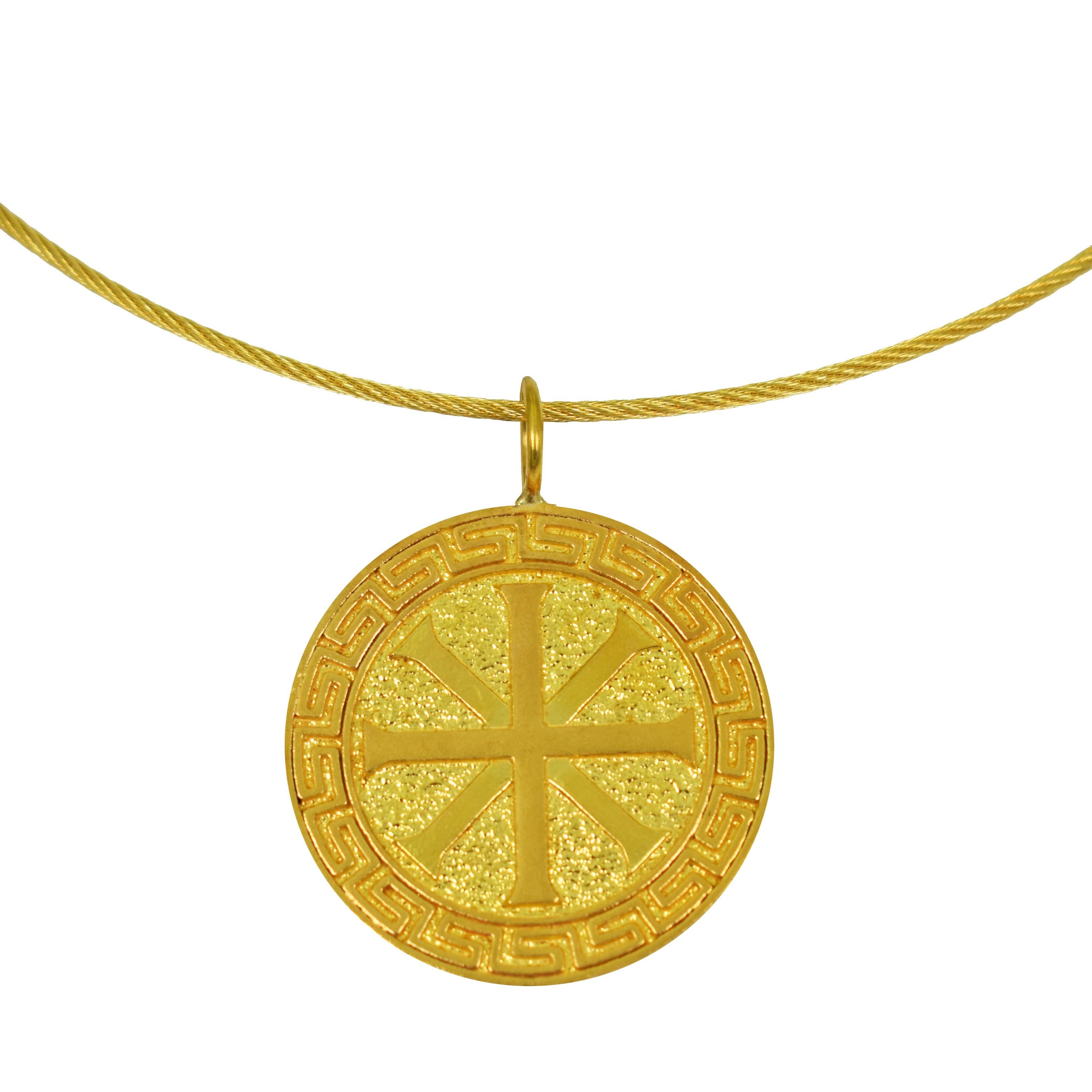 22k yellow gold Ixthus pendant on a 16 inch 18k gold German cord necklace. Pendant is 1.56 inch in length. The ancient Ixthus or Ichthus symbol was used by early Christians, and was created by overlapping the Greek letters ΙΧΘΥΣ, standing for Jesus