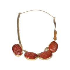 22 Karat Gold, Baltic Amber Carved in 18th Century-China Necklace