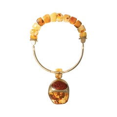 Used 22 Karat Gold, Latvian White Amber and Baltic Amber Pendant Necklace