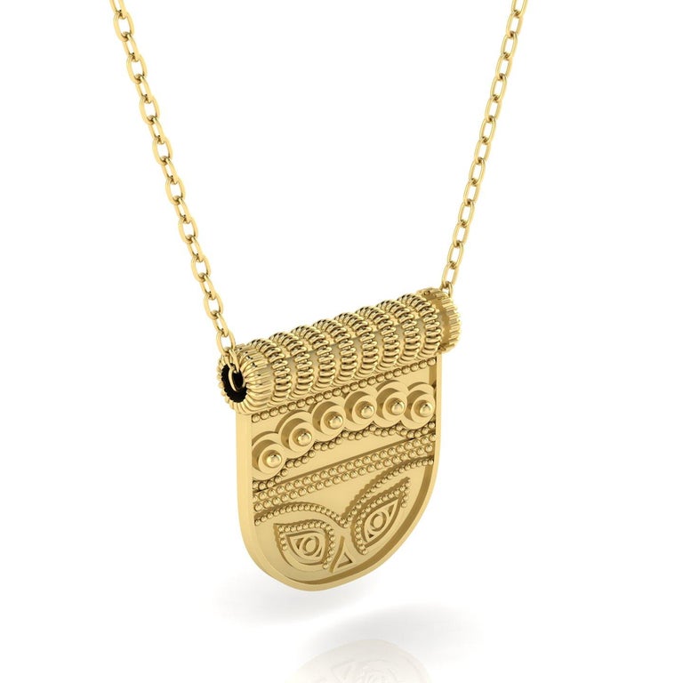 Classical Greek 22 Karat Gold Mask Necklace by Romae Jewelry Inspired by an Ancient Design For Sale