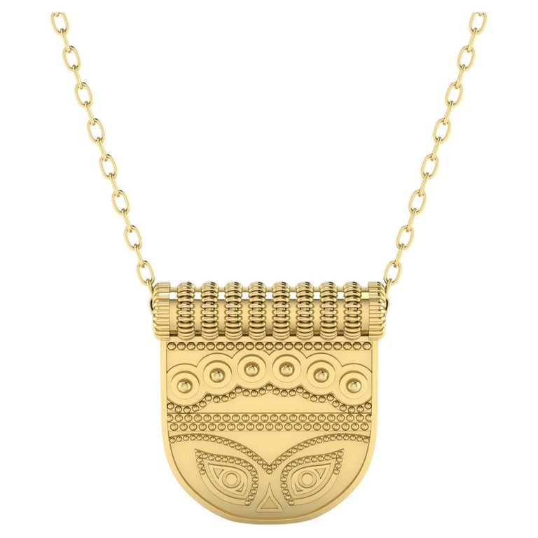 22 Karat Gold Mask Necklace by Romae Jewelry Inspired by an Ancient Design For Sale