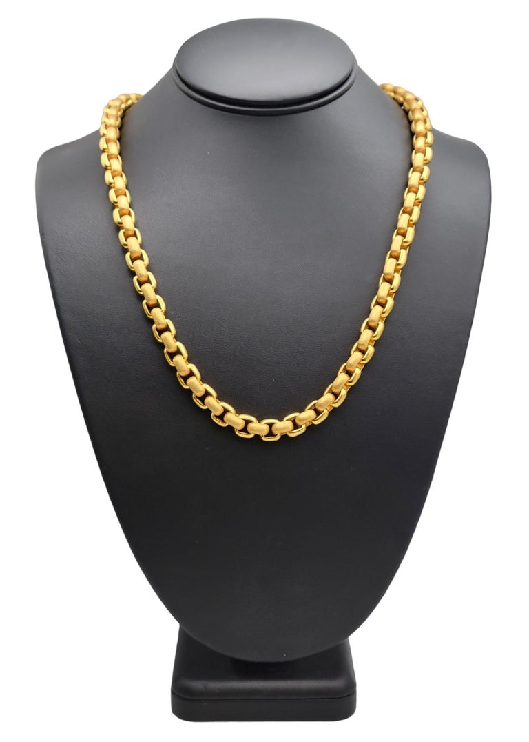22 Karat Gold Matte and Polished Squared Rolo Chain Link Necklace For