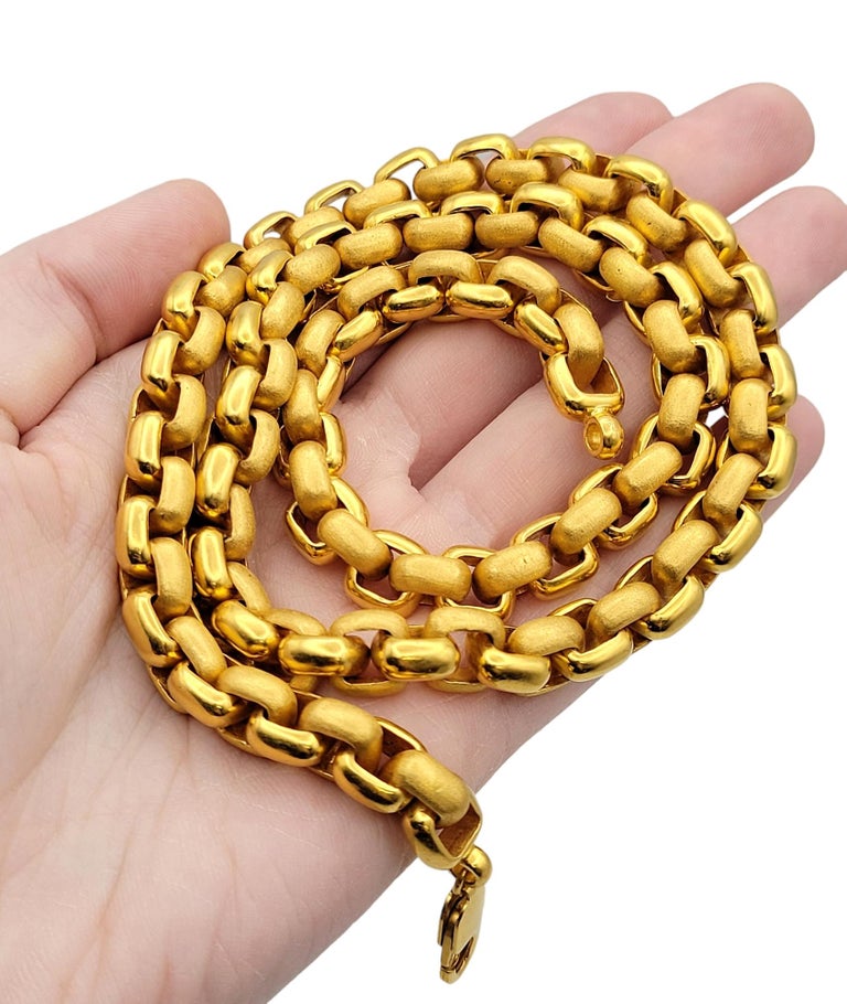 22 Karat Gold Matte and Polished Squared Rolo Chain Link Necklace For