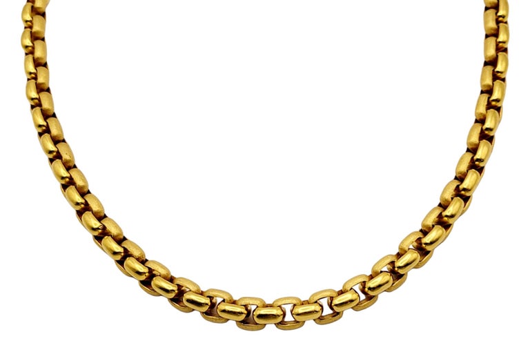 22 Karat Gold Matte and Polished Squared Rolo Chain Link Necklace For