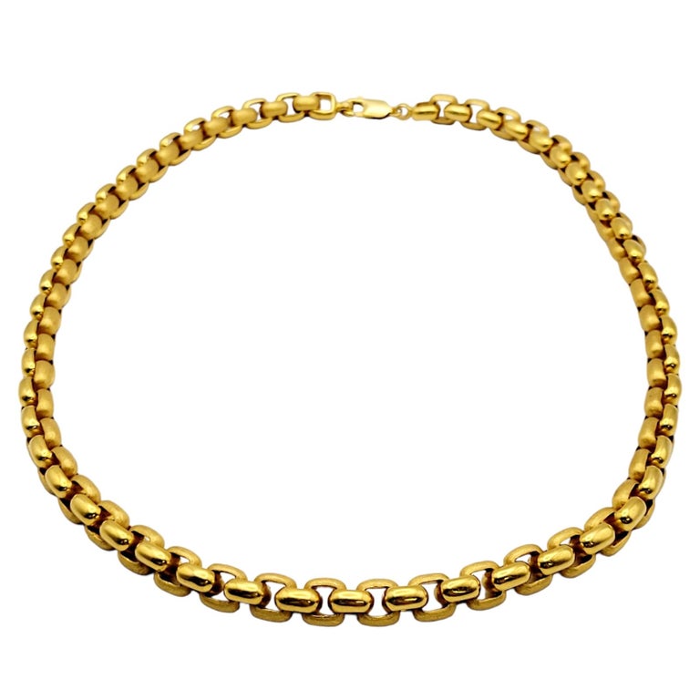 22 Karat Gold Matte and Polished Squared Rolo Chain Link Necklace For