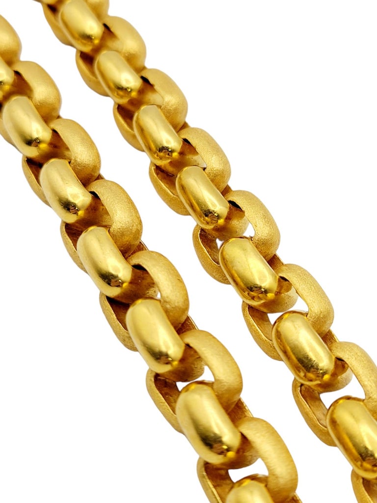 22 Karat Gold Matte and Polished Squared Rolo Chain Link Necklace For