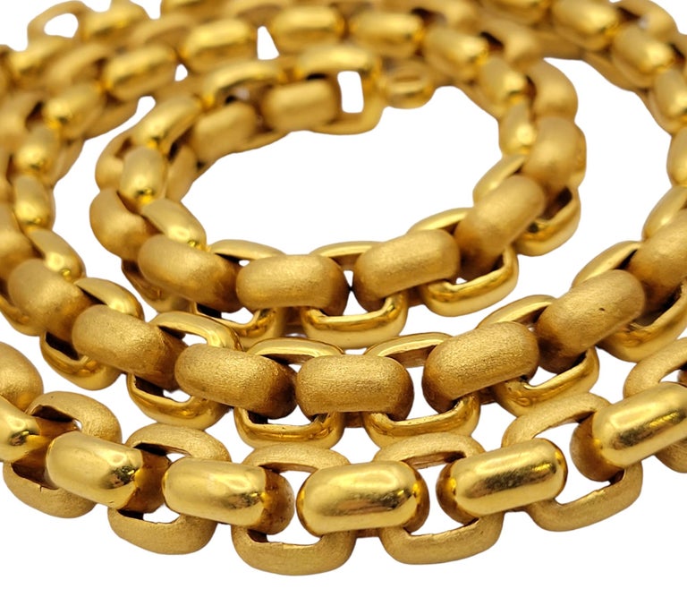 22 Karat Gold Matte and Polished Squared Rolo Chain Link Necklace For