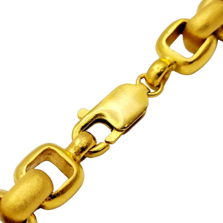 22 Karat Gold Matte and Polished Squared Rolo Chain Link Necklace For