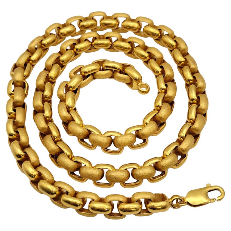 22 Karat Gold Matte and Polished Squared Rolo Chain Link Necklace For