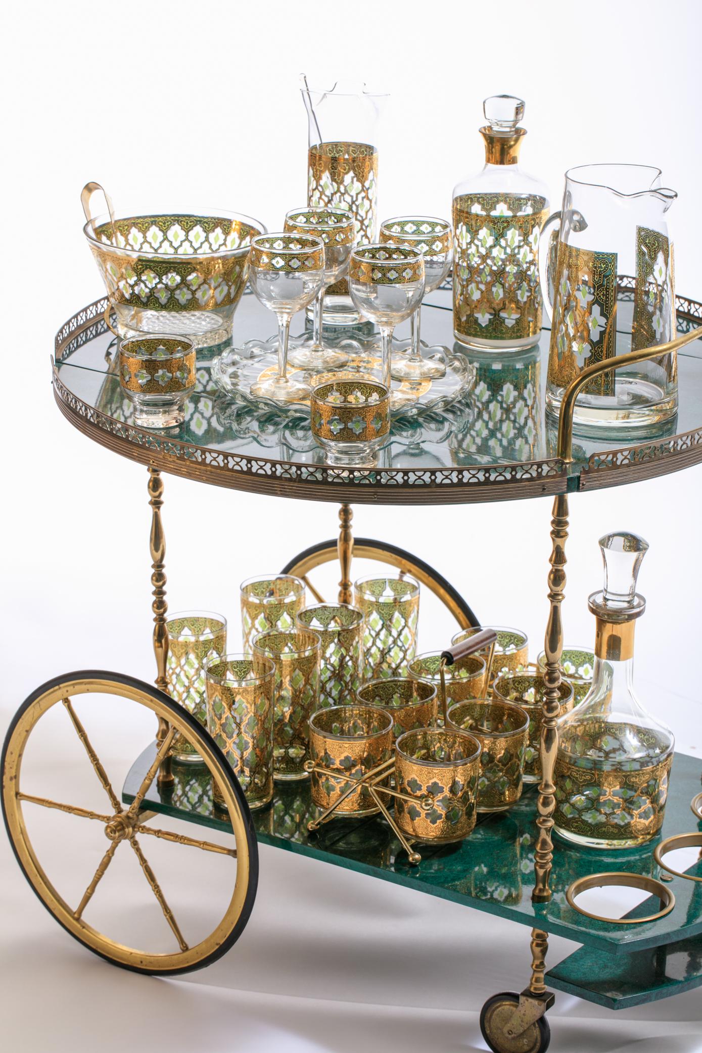 American 22-Karat Gold Moroccan Themed Rocks Glasses with Carrying Tray, circa 1965