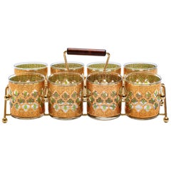 22-Karat Gold Moroccan Themed Rocks Glasses with Carrying Tray, circa 1965