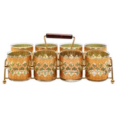 22-Karat Gold Moroccan Themed Rocks Glasses with Carrying Tray, circa 1965