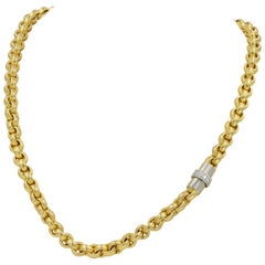 22 Karat Gold Necklace with Platinum and Diamond Clasp, German