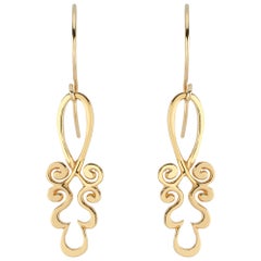 22 Karat Gold Pendant Earrings in Ornamental Tendril Motif