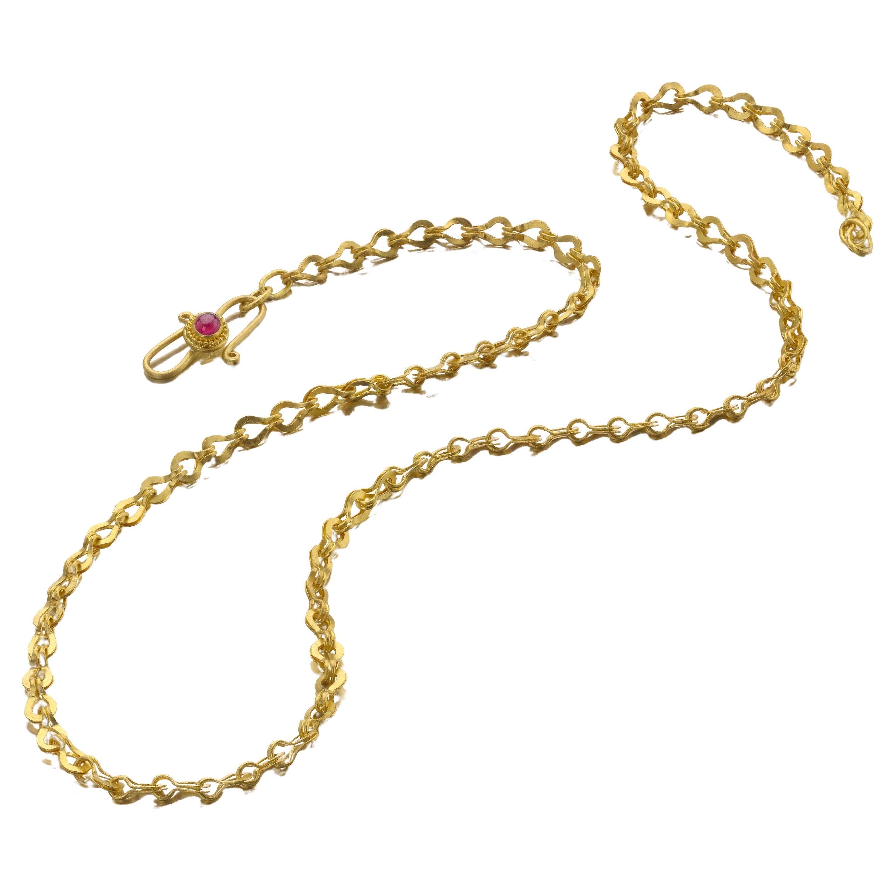 22 Karat Gold Planished Chain with Ruby Clasp For Sale