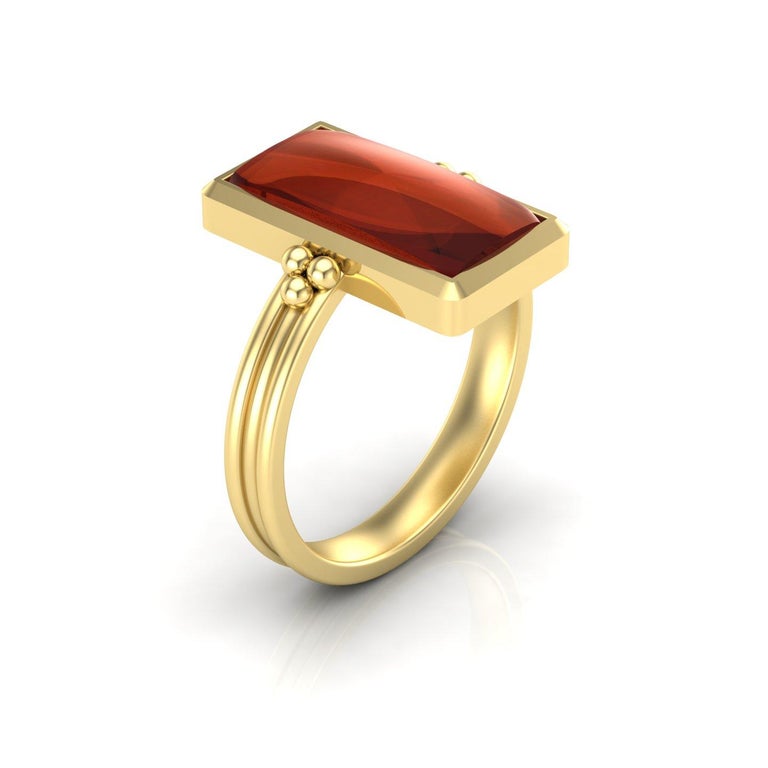For Sale:  22 Karat Gold Rectangle Garnet Ring by Romae Jewelry Inspired by Ancient Designs 2