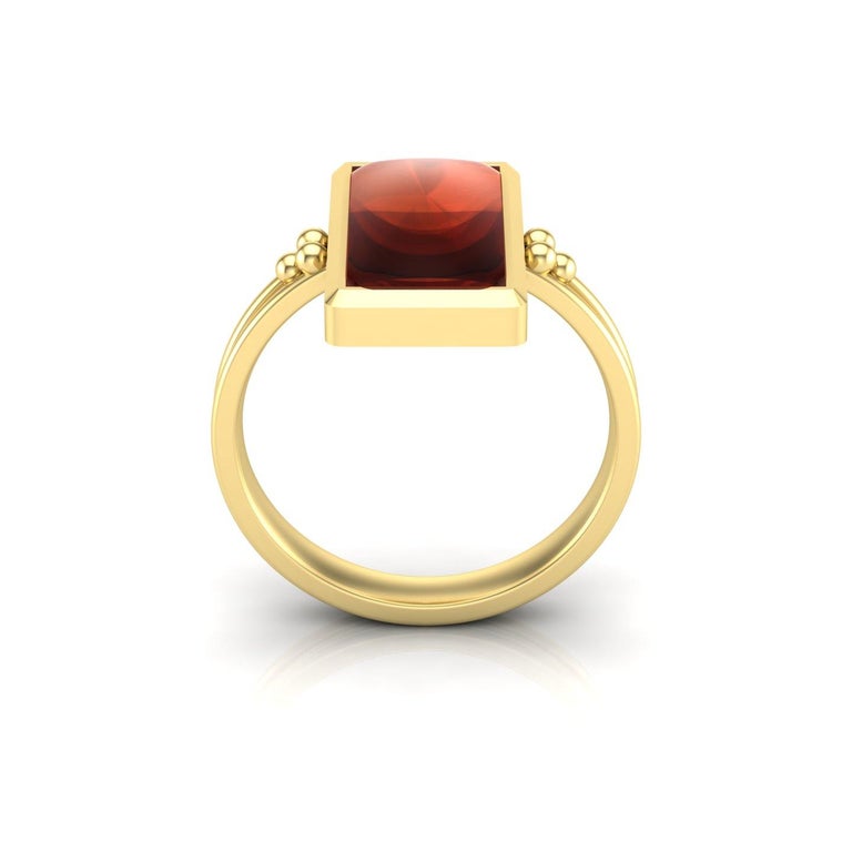 For Sale:  22 Karat Gold Rectangle Garnet Ring by Romae Jewelry Inspired by Ancient Designs 3