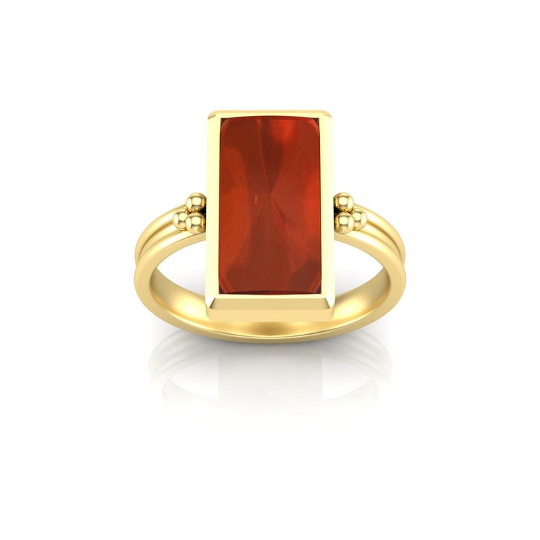 For Sale:  22 Karat Gold Rectangle Garnet Ring by Romae Jewelry Inspired by Ancient Designs 4
