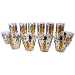 22 Karat Gold & Rhinestone "Mardi Gras" Set of 12 Glasses by Culver, 1960s