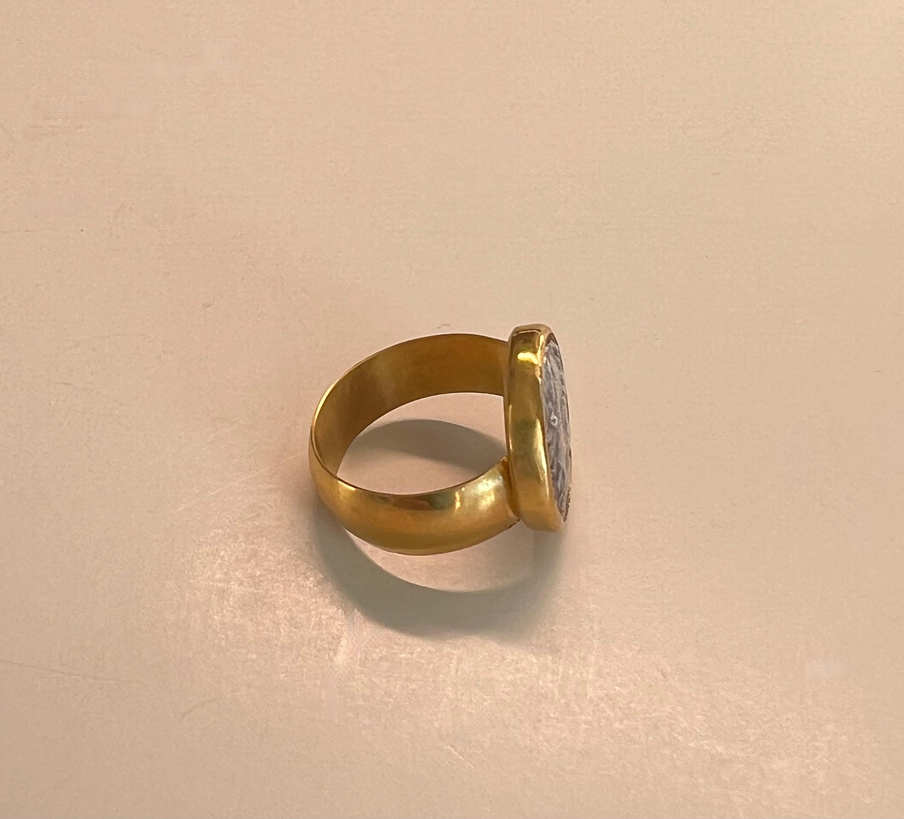 Artisan 22 Karat Gold Ring with Ancient Silver Coin For Sale