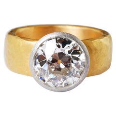 22 Karat Gold Ring with Platinum Set Antique Old Cut Diamond 3.01 Carat