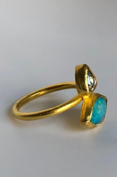 22 Karat Gold, Rose Cut Diamond, Australian Opal Double Stone Ring