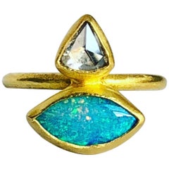 22 Karat Gold, Rose Cut Diamond, Australian Opal Double Stone Ring