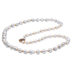 22 Karat Gold Rose Cut Diamond White Baroque South Sea Pearl Beaded Necklace
