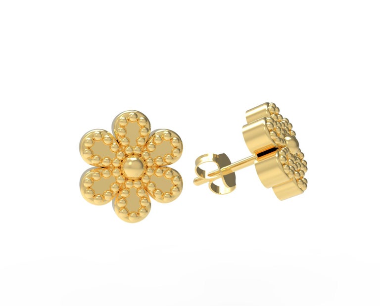 22 Karat Yellow Gold Rosette Post Earrings by Romae Jewelry Inspired by Ancient Designs. Our simple and elegant 