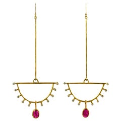 Margery Hirschey 22 Karat Gold Ruby and Diamond Fan Earrings