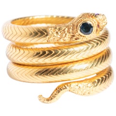22 Karat Gold Snake Cocktail Ring with Sapphires and Diamonds