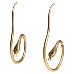 22 Karat Gold Snake Hoops with Sapphire Eyes