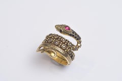 22 Karat Gold Snake Ring with Sapphires, Diamonds and Ruby